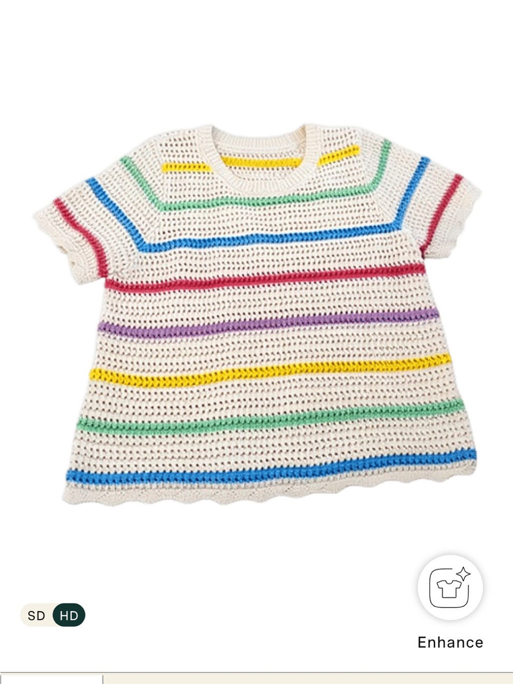 Gap-Cream Crochet Short-Sleeve Top with Rainbow Stripes -